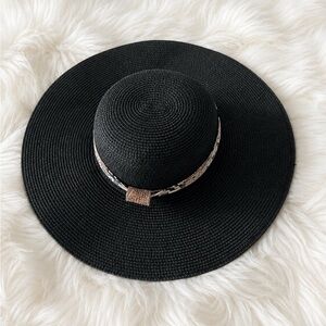 David & Young Black Wide Brim Sun Hat One Size Chic Summer Beach Hat